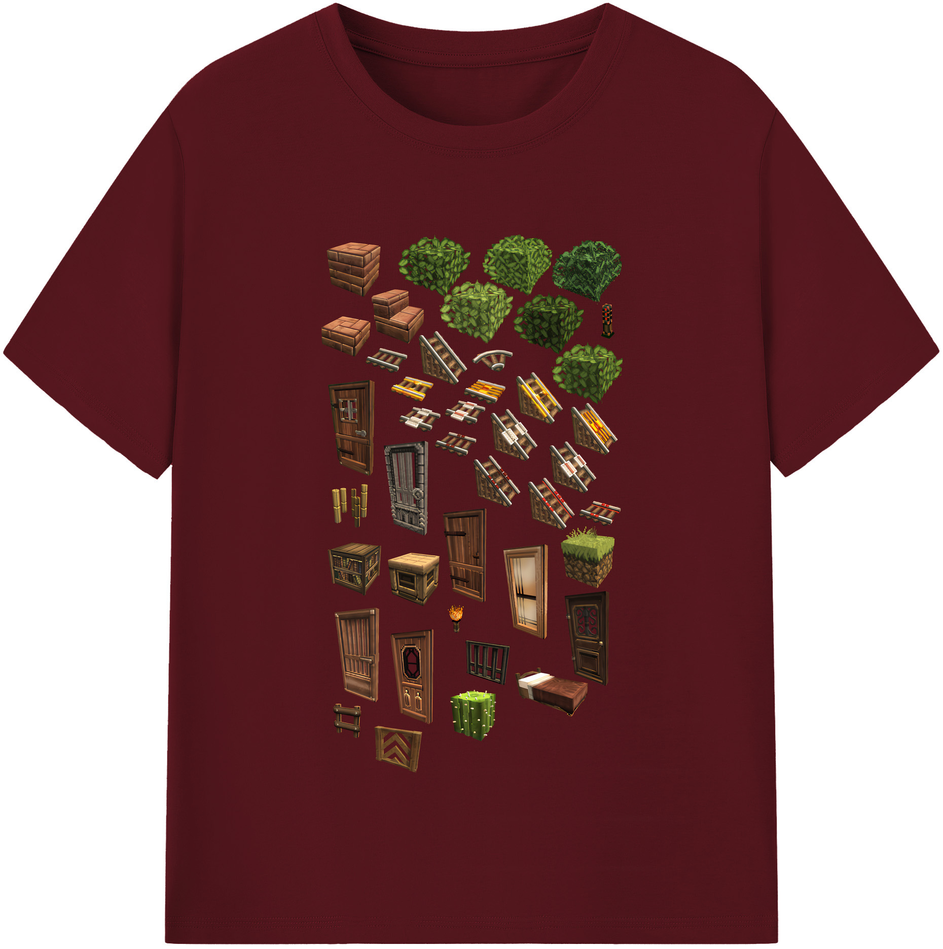 （画像用） マインクラフト ブロックの世界 Minecraft MC Block world 綿100％半袖Tシャツ（フロントプリント）